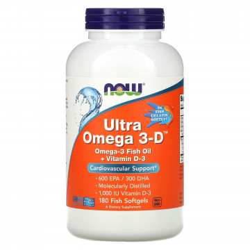 Ultra omega 3-D (омега, рыбий жир, витамин D) 180 капсул NOW Foods