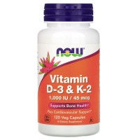 Vitamin D-3 & K-2 1000 МЕ / 45 мкг 120 вег. капсул NOW Foods