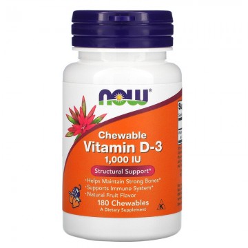 Vitamin D3 1000 МЕ (витамин D) 180 жевательных таблеток c фруктовым вкусом NOW Foods