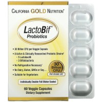 LactoBif (пробиотики) 30 млрд КОЕ, 60 вег. капсул California Gold Nutrition