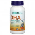 Kids DHA Chewables 100 мг, DHA 100, (Докозагексаеновая кислота, омега, ДГК) 60 гелевых капсул NOW