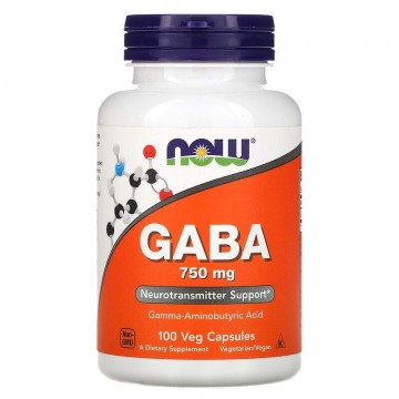 GABA 750 мг (ГАМК, Гамма-аминомасляная кислота) 100 растительных капсул NOW Foods