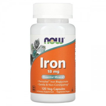 IRON 18 мг FERROCHEL(R) (железо) 120 растительных капсул NOW Foods