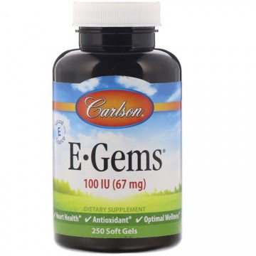 E-Gems 100 МЕ (67 мг, витамин Е) 250 гелевых капсул Carlson Labs