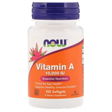Vitamin A 10000 ME (витамин А) 100 гелевых капсул NOW Foods
