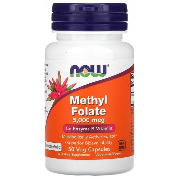 Methyl Folate 5000 мкг (Метилфолат, фолиевая кислота) 50 растительных капсул NOW Foods