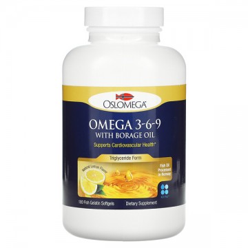 Omega 3-6-9 with Borage Oil (рыбий жир, омега 3-6-9, масло буранчика) 180 капсул из рыбьего желатина Oslomega
