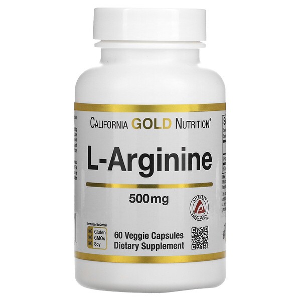 Купить L-Arginine 500 мг (аминокислота аргинин) 60 растительных капсул California GOLD производства California GOLD Nutrition