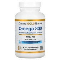 Omega 800 Pharmaceutical Grade Fish Oil 80% EPA/DHA Triglyceride Form 1000 мг (омега, рыбий жир) 90 капсул California Gold
