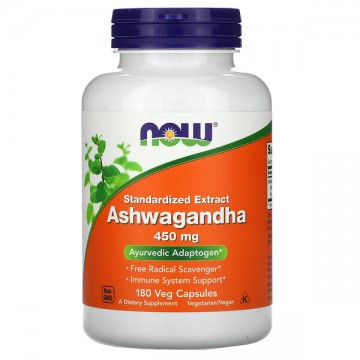 Ashwagandha 450 мг (ашваганда, тестобустер, тестостерон) 180 растительных капсул NOW Foods