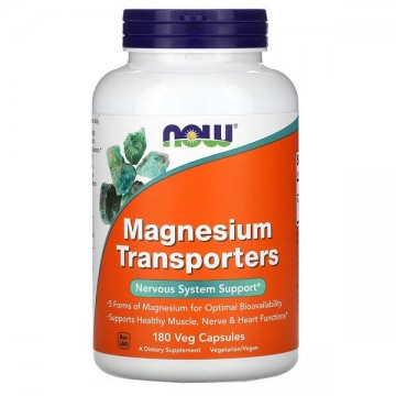 Magnesium Transporters (минерал, магний цитрат, таурат, малат, глицинат, аспартат) 180 растительных капсул NOW Foods