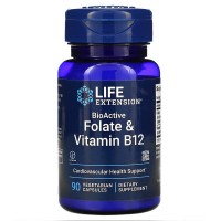 BioActive Folate & Vitamin B12 (фолиевая кислота, фолат, витамин B12, метилкобаламин) 90 растительных капсул Life Extension