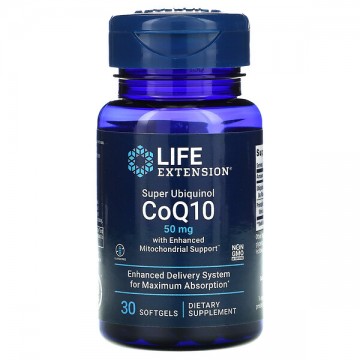 Super Ubiquinol CoQ10 with Mitochondrial 50 мг (Убихинол, коэнзим Q10, мумие) 30 желатиновых капсул Life Extension