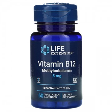 Vitamin B12 Methylcobalamin 5000 мкг (метилкобаламин, витамин B12) 60 растительных леденцов Life Extension