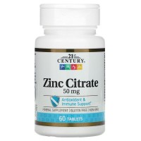 Zinc Citrate 50 мг (цинк, цитрат) 60 таблеток 21st Century