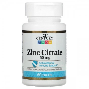 Zinc Citrate 50 мг (цинк, цитрат) 60 таблеток 21st Century