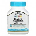 Calcium Magnesium Zinc + D3 (кальций, магний, цинк, витамин D3) 90 таблеток 21st Century