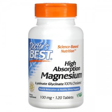 High Absorption Magnesium 100 мг (магний, хелатный лизинат глицината магния) 120 таблеток Doctors Best