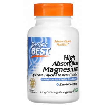 High Absorption Magnesium 52,5 мг (магний, хелатный лизинат глицината магния) 120 растительных капсул Doctors Best