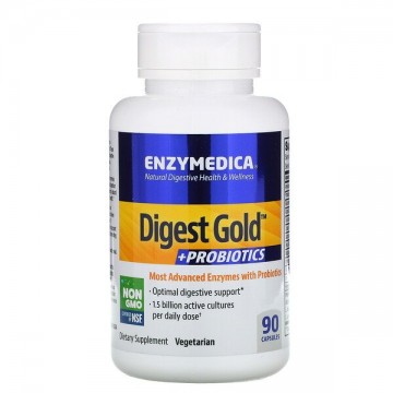 Digest Gold + Probiotics (пищеварительные ферменты, энзимы, пробиотики) 90 растительных капсул ENZYMEDICA