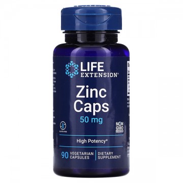 Zinc Caps 50 мг (цинк, OptiZinc, цитрат цинка, монометионин цинка) 90 растительных капсул Life Extension