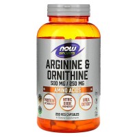 Arginine & Ornithine 500 мг /250 мг (аргинин, орнитин, аминокислоты) 250 растительных капсул NOW Foods