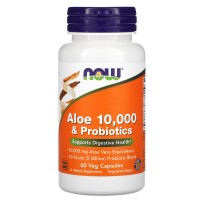 Aloe 10000 & Probiotics (Алоэ вера, пробиотики, пищеварительные ферменты) 60 растительных капсул NOW Foods