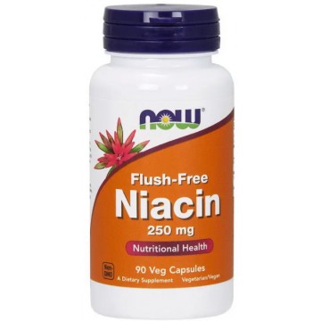 Flush-Free Niacin 250 мг (ниацин, витамин B3, инозитол) 90 растительных капсул NOW Foods