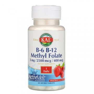 Комплекс витаминов B KAL B-6 B-12 methyl folate 3 mg/2500 mcg/ 400 mcg DFE mixed berry 60 таблеток