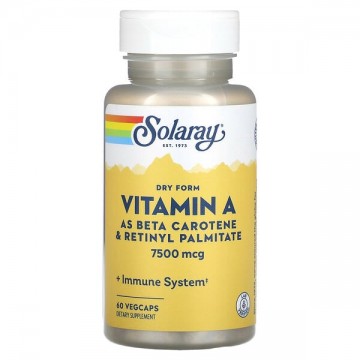 Витамин А Solaray Dry Form Vitamin A, 7500 mcg, 60 растительных капсул