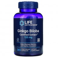 Гинкго билоба Life Extension Ginkgo Biloba Certified Extract, 120 mg, 365 растительных капсул