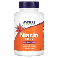 Витамин B3 NOW Niacin 500 mg (Ниацин пролонгированного действия), 250 таблеток