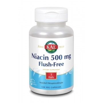 Ниацин B-3 KAL Niacin Flush Free 500 мг 120 растительных капсул