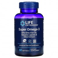 Омега-3 Life Extension Super Omega-3 EPA/DHA Fish Oil Sesame Lignans & Olive Extract, 60 гелевых капсул