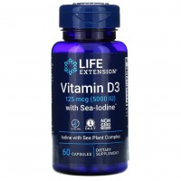 Витамин Д3 с морским йодом Life Extension Vitamin D3 with Sea-Iodine 5000МЕ (125 мкг) 60 гелевых капсул