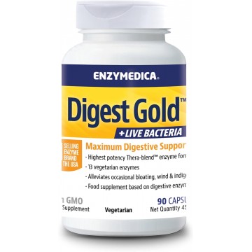 Digest Gold + Probiotics в европейской упаковке (пищеварительные ферменты, энзимы, пробиотики) 90 растительных капсул ENZYMEDICA