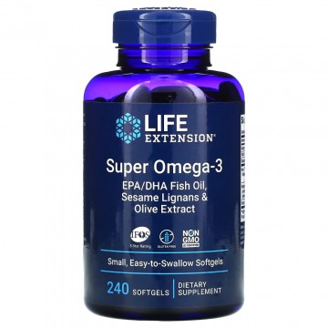 Омега-3 Life Extension Super Omega-3 EPA/DHA Fish Oil Sesame Lignans & Olive Extract, 240 МИНИ-гелевых капсул