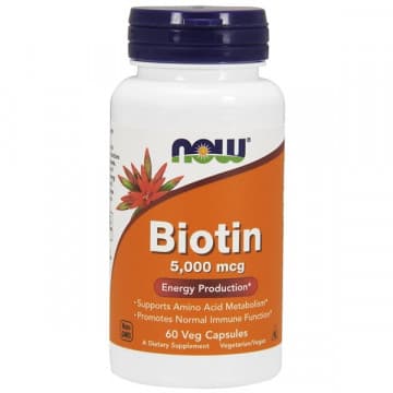 BIOTIN 5000 мкг (биотин, витамины B) 60 растительных капсул NOW Foods