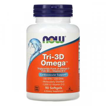TRI-3D OMEGA (омега, рыбий жир, витамин D) 90 капсул NOW Foods