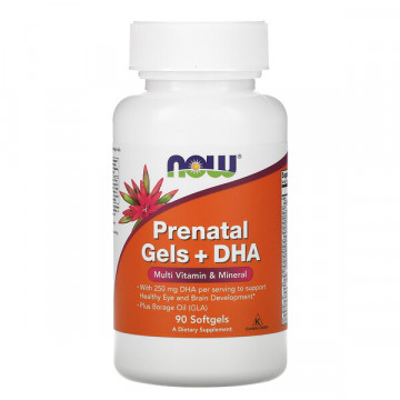 Prenatal Gels + DHA (витамины для беременных, омега, рыбий жир, ДГК) 90 капсул NOW Foods